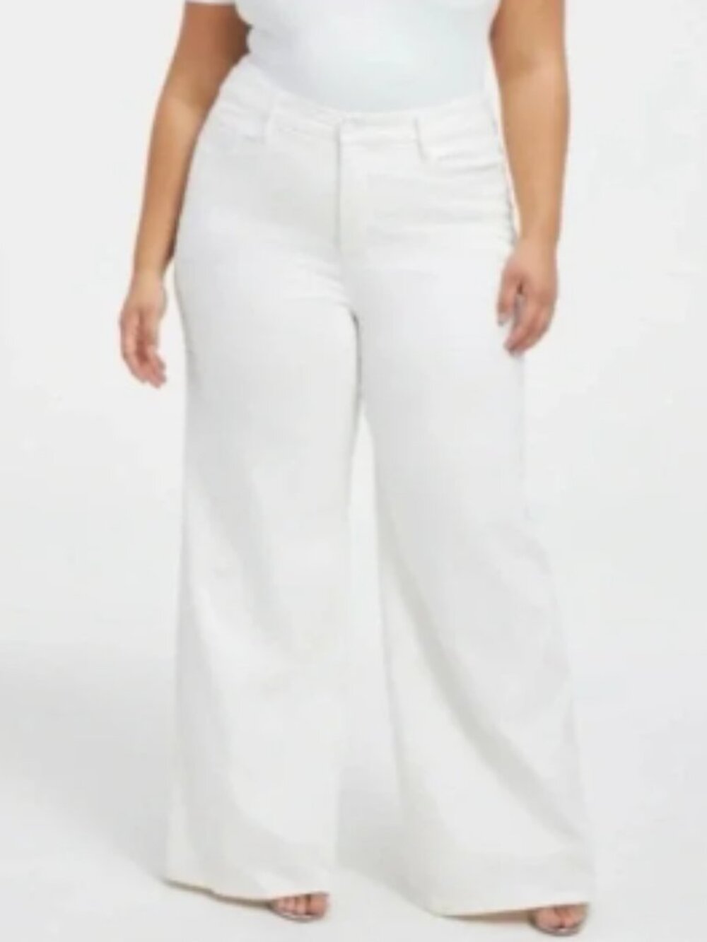 Good American Good Waist Palazzo Wide Leg Jeans White001 High Rise 14